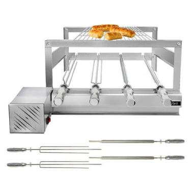 Imagem de Churrasqueira Giratória Grill Inox Gira Soft Grill 4 Espetos + Grelha 