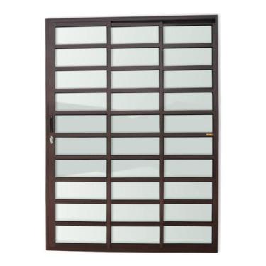 Imagem de Porta de Alumínio de Correr 210x150cm 3 Folhas com Travessa e Vidro Li