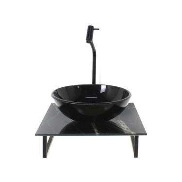 Imagem de Kit Cuba Vidro Redonda 10Mm Tampo Vidro 40Cm X 40Cm Mármore - Cubas E 