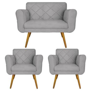 Imagem de Kit Namoradeira e 2 Poltrona Decorativa Sala Comercial Isabella Suede 