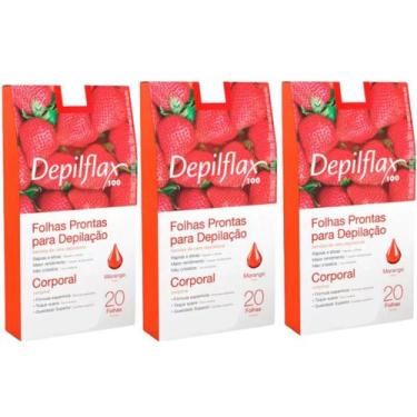 Imagem de Kit 3 Folhas Prontas Corporais Depilação Cera Depilflax Morango 60 Uni