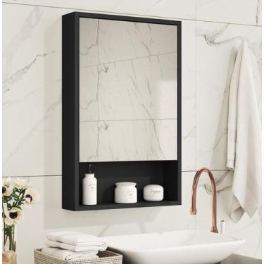 Imagem de Espelheira Gaia Armário Aéreo Para Banheiro - Preto - Emes Móveis