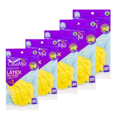 Imagem de Kit 5 Pares De Luvas Látex Serviço Limpeza Multiuso Casamia, M