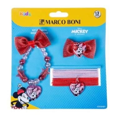 Imagem de Kit Infantil Presilha Elástico E Pulseira Minnie Marco Boni, Vermelho