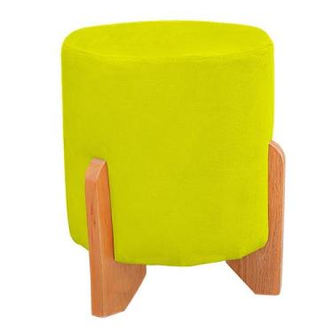 Imagem de Puff Thor Luxo Madeira Maciça Redondo Suede - Bem Rylex, Amarelo