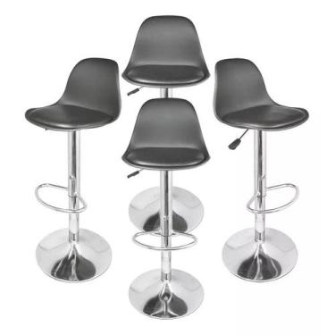 Imagem de Kit Com 4 Banquetas Cadeira Alta Com Encosto Regulável Giratoria Preta