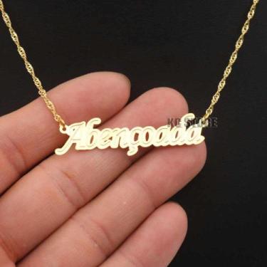 Imagem de colar corrente abençoada por deus prata dourado prateado masculino fem