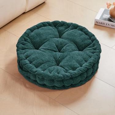 Imagem de Deconovo Almofadas de chão para adultos, almofadas de meditação/ioga para sentar, travesseiro redondo de chenille adornado brilhante, almofadas de assento de janela internas, tapete de banco/cadeira,