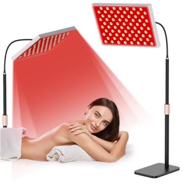 Imagem de Painel de terapia de luz vermelha com suporte - Dispositivo de terapia de luz infravermelha para rosto e corpo - 660 nm vermelho profundo e lâmpada LED infravermelha próxima de 850 nm para uso