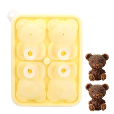 Imagem de GZTFPQ Formas de gelo 3D de urso, bandejas grandes para cubos de gelo, fazem 4 gelos gigantes e fofos em forma de urso, máquina de bola de gelo grande e divertida de borracha de silicone para