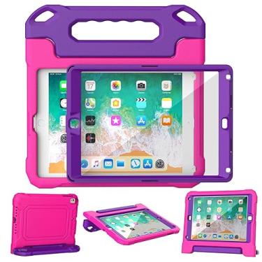 Imagem de YIHE Capa infantil para iPad 9,7 polegadas com protetor de tela, capa conversível à prova de choque para iPad 9.7 6ª/5ª geração 2018/2017, iPad Air 2/1 e iPad Pro 9.7, rosa e roxo