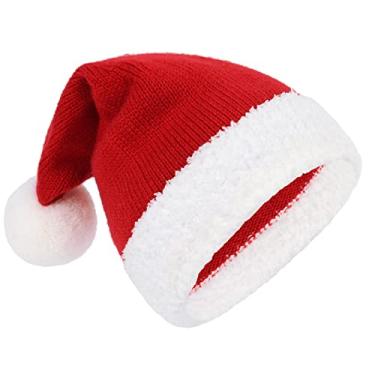 Imagem de Durio Chapéu de Papai Noel tricotado chapéu de Natal unissex quente chapéu de inverno clássico chapéu de Papai Noel vermelho chapéu de Natal gorro verde chapéu de elfo, Um chapéu vermelho de Papai