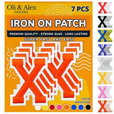 Imagem de Oli and Alex Iron On Letters 6 cm - 7 peças de X adesivos laranja letras para roupas - Super cola - sem necessidade de costura - bordado time de futebol escolar universitário - laranja, X
