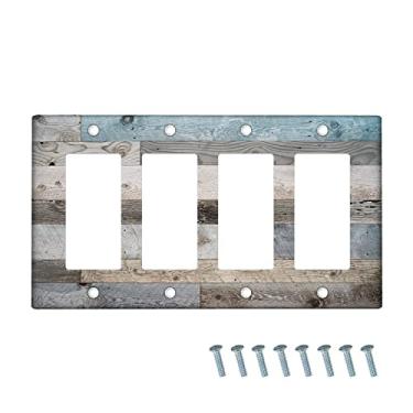 Imagem de Farmhouse Placa de interruptor basculante de 4 gangues Capa decorativa para interruptor de luz de madeira rústica capa de placa de parede vintage capa de tomada elétrica acessórios e decoração