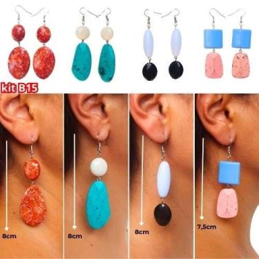 Imagem de Brincos 4 pares  diversos tamanhos e cores feminino - loop variedades