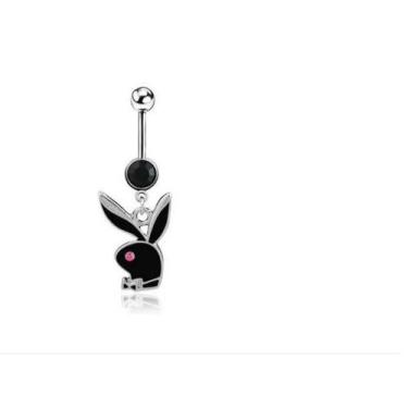 Imagem de Piercing Umbigo Coelhinho Playboy Aço Cirúrgico - 3I, Prateado preto