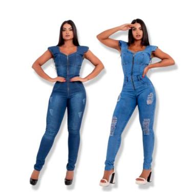 Imagem de Kit 2 macacão jeans moda feminina fashion claro e escuro - QCHICK JEAN