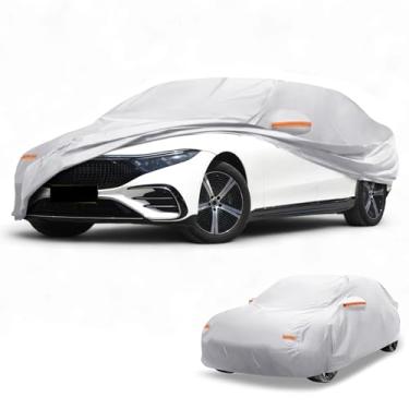 Imagem de Partuto 1 peça capa universal para carro à prova d'água para todos os climas, automotiva, externa, anti-UV, proteção contra chuva solar 190T-PU tom prateado adequado para sedã até 419 cm de