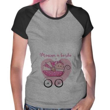 Imagem de Baby Look Raglan Menina a bordo - Foca na Moda, Cinza, Preto, GG