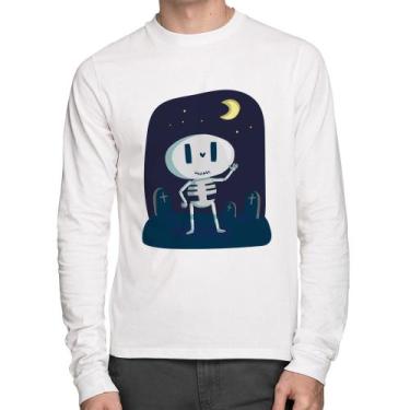 Imagem de Camiseta Algodão Esqueleto Manga Longa - Foca na Moda, Branco, GG