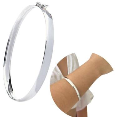 Imagem de Bracelete prata 925  legítima largo abaloado meia cana 6mm - Morganite