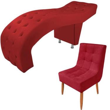 Imagem de Maca Para Estética Luxo com Cadeira Poltrona Veludo Vermelho - Sard