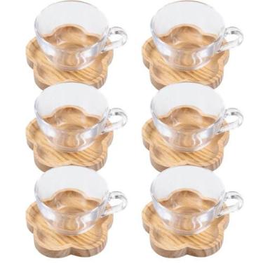 Imagem de Xícara De Vidro Com Pires De Madeira Coração Redondo Pinus - Carmisini