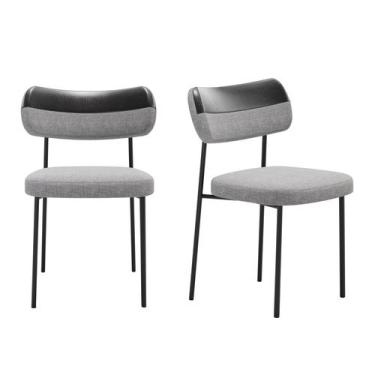 Imagem de Kit 2 Cadeiras Mila Jantar Gourmet Linho Cinza/Preto Aço Carbono - Mob