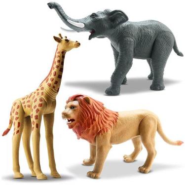 Imagem de 3 Unids Brinquedo Animal Realista Vinil Elefante Girafa Leão - Silmar