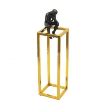 Imagem de Escultura Enfeite Cubo Retangular Maior Homem Sentado Luxo - LUXdécor