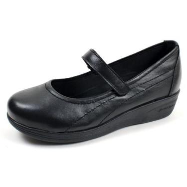 Imagem de Sapatilha Pierrô feminina ortopédica couro legítimo cor preta, 35