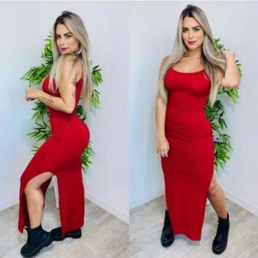 Imagem de Vestido Longo com Fenda nas Laterais de Alcinha Festa Luxuoso Vermelho