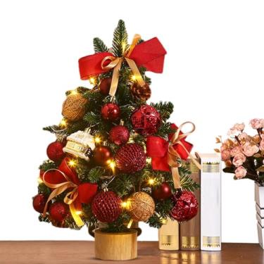 Imagem de Árvore de Natal pequena com luzes,Árvore de Natal de mesa | Árvore de mesa pequena artificial de Natal,Árvore de Natal com luzes LED e enfeites para casa, sala, quarto, corredor