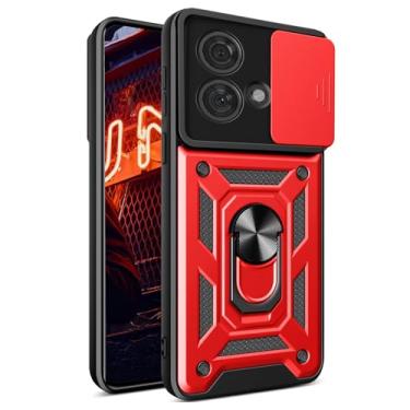 Imagem de Ephoou Capa para Motorola Edge 40 Neo Armor com capa de lente deslizante para câmera, capa de proteção à prova de choque de grau militar com suporte de anel para Motorola Edge 40 Neo SJ-Vermelho