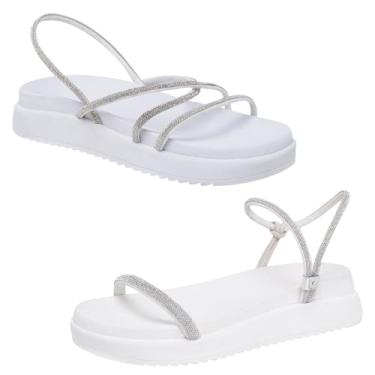 Imagem de Novo Hábito, Kit 2 Sandália Feminina Papete Tiras Strass Brilho Crystal Cor:Branco;Tamanho:40