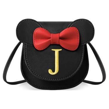 Imagem de izuzta Bolsa infantil para meninas 1 2 3 4 5 6 7 8 9 anos presente de aniversário linda mini bolsa de mouse bolsa transversal, Bolsa pequena/preta/letra glod, J, J
