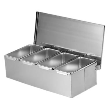 Imagem de Caixa de Tempero de Aço Inoxidável, Estação de Armazenamento de Grande Capacidade Caso 4 Grades Separados Seguro para Usar Com Versátil e Prático, para Geladeira de Cozinha