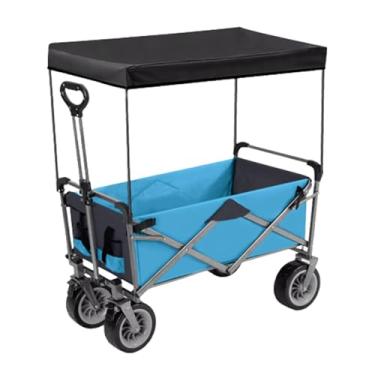 Imagem de carroça Carrinho de vagão com rodas dobrável utilitário lounge vagão jardim carrinho de vagão portátil com dossel grande capacidade 200kg/441lb dobrável
