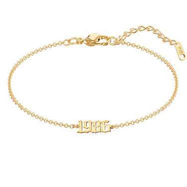 Imagem de Bracelete Glimmerst banhado a ouro 18 quilates em aço inoxidável com número de aniversário e ano de aniversário memorável para mulheres e meninas Dourado