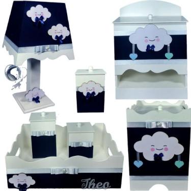 Imagem de Kit Higiene bebê Mdf menino 7 pçs - CHUVA DE AMOR AZUL MARINHO - Flore