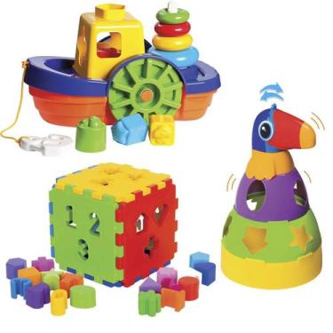 Imagem de Kit De Brinquedos Educativos Barco + Tucano + Cubo - Mercotoys