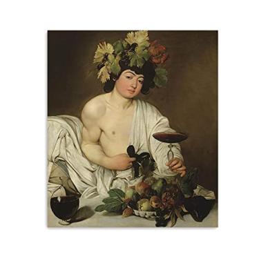 Imagem de JZSDGB Arte de parede em tela clássica - impressões Michelangelo Merisi Caravaggio - reprodução famosa de pinturas a óleo - The Young Bacchus Poster-Artwork Pictures on Canvas Wall Art 20x25cm