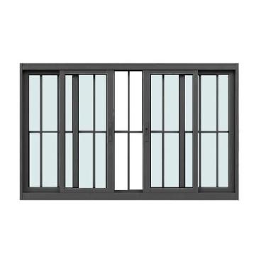 Imagem de Janela 4 Folhas Com Grade 100x100 Alumínio Preto Linha 25 Jade - Breco