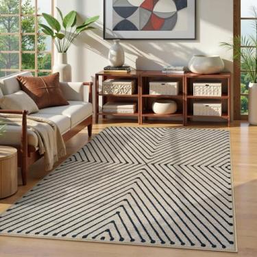 Imagem de Collive Tapete de pátio fácil de juta 12,5 x 17,8 cm, preto/neutro, grande, lavável, tapete antiderrapante, moderno, geométrico, quinta, sala de jantar, para quarto, dormitório, fora da varanda