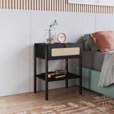 Imagem de Mesa de cabeceira oslo 1 gaveta palhinha hanover ou nero base madeira 