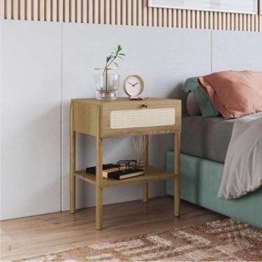 Imagem de Mesa de cabeceira oslo 1 gaveta palhinha hanover ou nero base madeira 