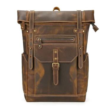 Imagem de Mochila de qualidade para homens mochila de couro retro luxo moda mochila de viagem para homens mochila de couro(B Brown)