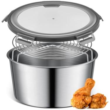 Imagem de Tioncy Tigela de massa de aço inoxidável de 21 cm x 12 cm, coqueteleira com tampa, recipiente para panificar alimentos como peixe frito, frango, anéis de cebola, asas de frango e alimentos fritos