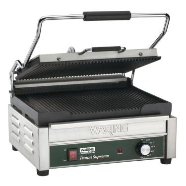 Imagem de Grill Elétrico em Aço Inoxidável com Bandeja Coletora Removível e Plugue de 5 a 15 Fases, 110V 1800W, Waring WPG250, Prata