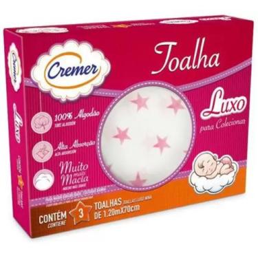 Imagem de Toalha Fralda Luxo Estampa Estrela Rosa Caixa C/3 Unidades - Cremer